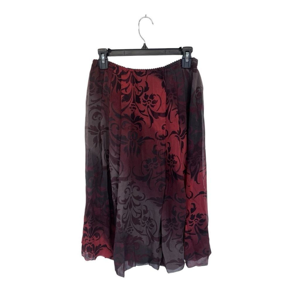 J Jill | 100% Silk Wine Red black Grey Elastic Waist Formal Pleated Skirt 10